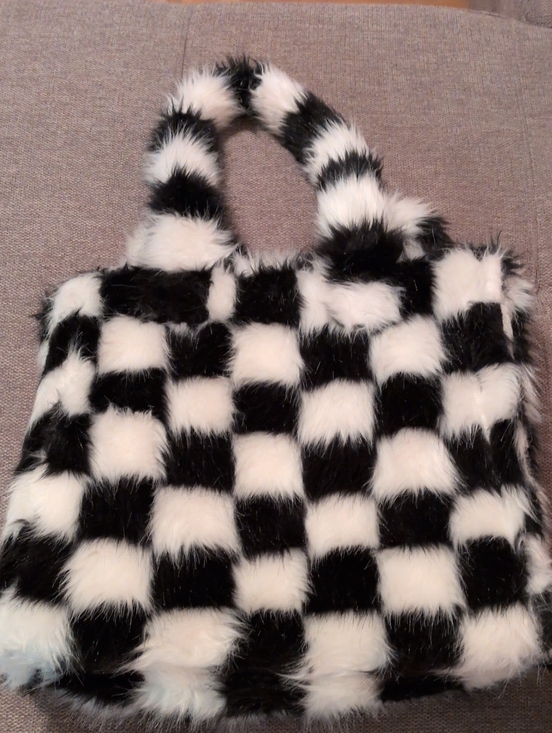 MacKenzie-Childs Handbags - MacKenzie-Childs Black and White Checkered Faux Fur Tote